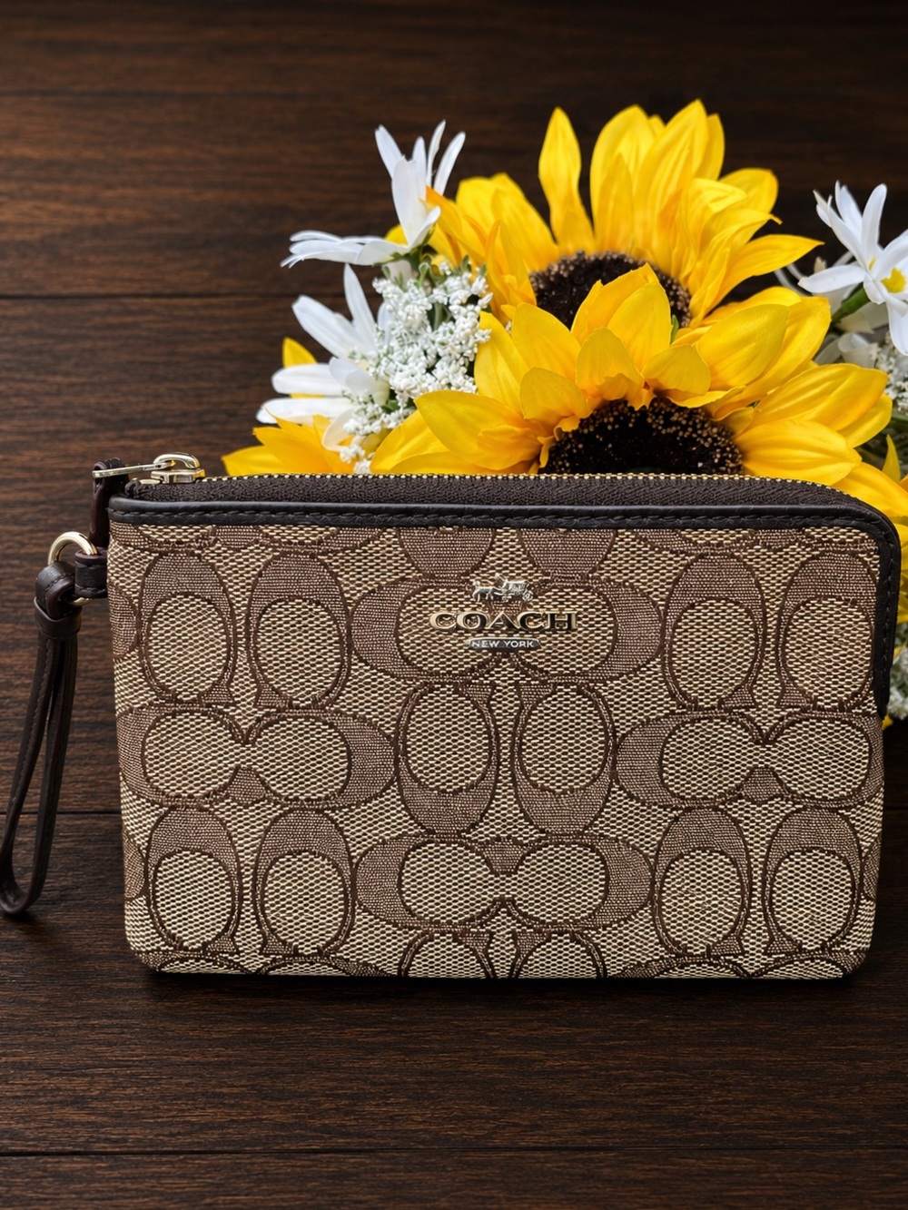 Coach Brown Signature Wristlet Wallet Pouch